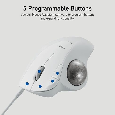 ELECOM Ergonomic Comfort Design Trackball IST Wired USB-A Connection, Super Smooth Tracking with Roller Ball Bearing, 36mm Ball, Thumb Control, Compatible for Windows, PC, and Mac White (M-IT11URWH) in Saudi Arabia