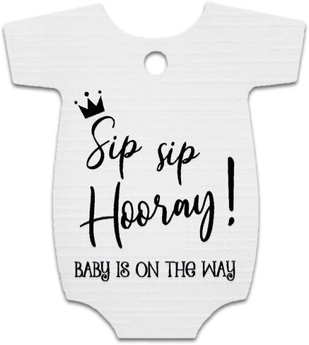 Summer-Ray 50pcs Baby Onesie Baby Shower Favor Thank You Tags Sip Sip Hooray Baby is on The Way (Black) in Kuwait