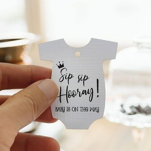 Summer-Ray 50pcs Baby Onesie Baby Shower Favor Thank You Tags Sip Sip Hooray Baby is on The Way (Black) in Kuwait