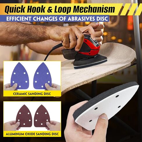 4Pcs Mouse Detail Sanding Interface Pad & 10Pcs Upgraded Ceramic Detail Sanding Disc for 5X Faster Sanding - Detail Sanding Pad with 5 Holes Foam Interface - Mouse Sander Sandpaper Backing Pad in Kuwait