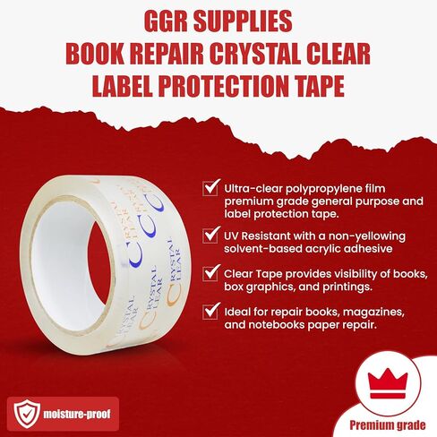 GGR Supplies LP-20CC Crystal Clear Book Repair Tape, 2 Inch x 72 Yards, Label Protection & Binding, UV Resistant Non-Yellowing for Magazines, Documents, Prescription Labels and Paper. in Kuwait