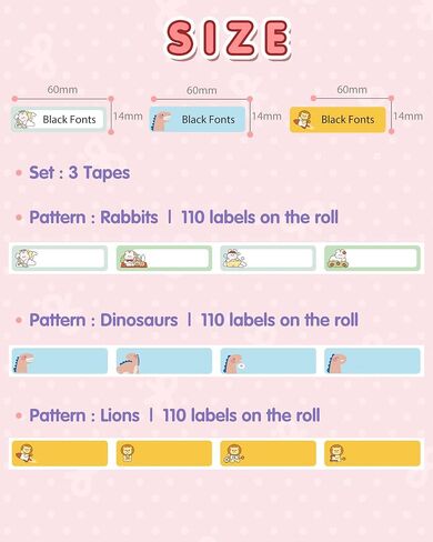 HPRT H11 Label Maker Tape Cute Pattern Thermal Sticker Paper Self-Adhesive Label Tape 12 * 30mm 3-Roll in Saudi Arabia