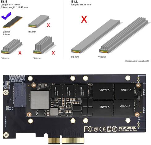 محول المضيف NFHK PCI-E 4X إلى NVMe Ruler 1U GEN-Z EDSFF Short SSD E1.S محول الناقل in Kuwait