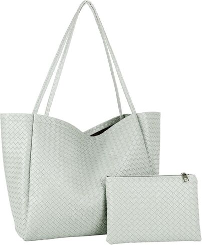 Large Woven Tote Bag for Women, Shoulder Bag Purse Black Tote Bag Soft Vegan Leather Hobo Handbag Beach Tote in Kuwait