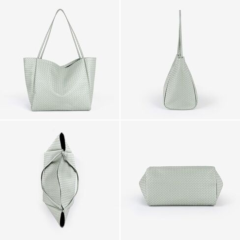 Large Woven Tote Bag for Women, Shoulder Bag Purse Black Tote Bag Soft Vegan Leather Hobo Handbag Beach Tote in Kuwait