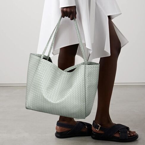 Large Woven Tote Bag for Women, Shoulder Bag Purse Black Tote Bag Soft Vegan Leather Hobo Handbag Beach Tote in Kuwait