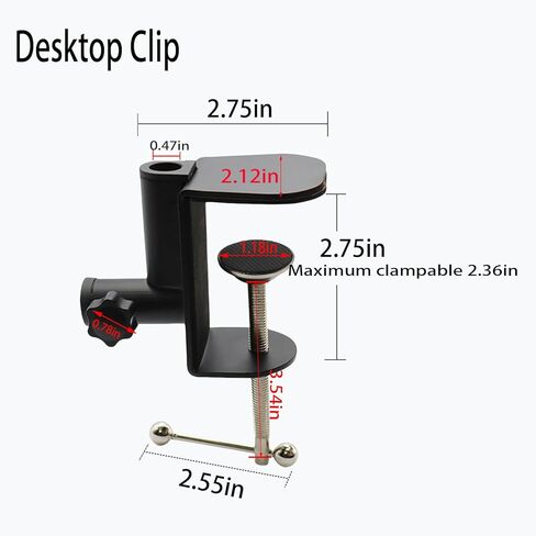 2-in-1 Desktop Fixed Cantilever Bracket, Mic Desktop Accessories Black Metal Tabletop Clamp Mobile Phone Stand Mic Mount Clamp- Adjustable Screw (Maximum Clampable 2.36in) in Saudi Arabia