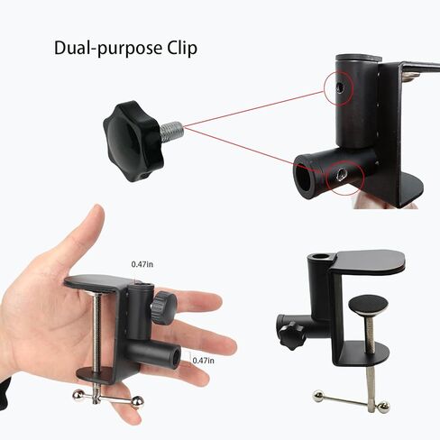 2-in-1 Desktop Fixed Cantilever Bracket, Mic Desktop Accessories Black Metal Tabletop Clamp Mobile Phone Stand Mic Mount Clamp- Adjustable Screw (Maximum Clampable 2.36in) in Saudi Arabia