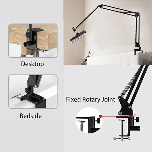 2-in-1 Desktop Fixed Cantilever Bracket, Mic Desktop Accessories Black Metal Tabletop Clamp Mobile Phone Stand Mic Mount Clamp- Adjustable Screw (Maximum Clampable 2.36in) in Saudi Arabia