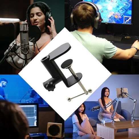 2-in-1 Desktop Fixed Cantilever Bracket, Mic Desktop Accessories Black Metal Tabletop Clamp Mobile Phone Stand Mic Mount Clamp- Adjustable Screw (Maximum Clampable 2.36in) in Saudi Arabia