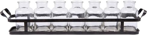 Creative Co-Op 7 Glass Bottles on Rectangle Metal Tray with Handles (Set of 8 Pieces) in Saudi Arabia