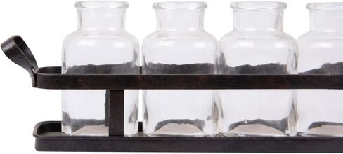 Creative Co-Op 7 Glass Bottles on Rectangle Metal Tray with Handles (Set of 8 Pieces) in Saudi Arabia