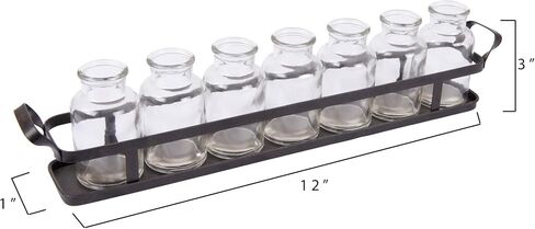 Creative Co-Op 7 Glass Bottles on Rectangle Metal Tray with Handles (Set of 8 Pieces) in Saudi Arabia