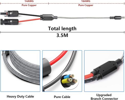 كابل تمديد كابل محول مولد الطاقة الشمسية DC 8 مم/DC7909 إلى اللوحة الشمسية، متوافق مع Jackery Explorer 160 240 500 1000، AIMTOM Rebel 440، BLUETTI EB3A نسخة احتياطية لمحطة الطاقة المحمولة 3.5 متر in Saudi Arabia