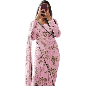 Women's Georgette Digital Printed Ready To Wear one Minute Saree With Unstitched Blouse Piece