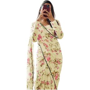 Women's Georgette Digital Printed Ready To Wear one Minute Saree With Unstitched Blouse Piece in Kuwait