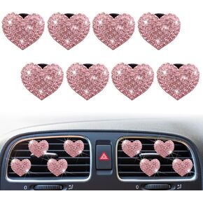 8 Pcs Bling Heart Air Vent Clips, Crystal Heart Car Air Fresheners Vent Clips Car Diffuser Rhinestone Diamond Car Decoration Car Interior Decor Cute Car Accessories for Women Girls (Black)