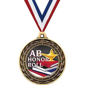 AB Honor Roll Gold Duo Medal, 3" Honor Roll Prizes, Kids AB Honor Roll Trophy Medal Awards Prime
