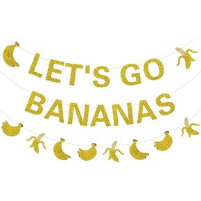 زينة عيد ميلاد الموز، لافتة عيد ميلاد من Let's Go Bananas باللون الذهبي اللامع، لافتة عيد ميلاد بموضوع الموز لتزيين حفلات عيد ميلاد الفاكهة