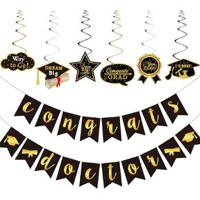 Congrats Doctor Banner and Congrats Streamers Congrats Swirl,Graduation Banner Graduation Party Decorations,Congratulations Banner Graduation Party Supplies Doctor Party Decorations