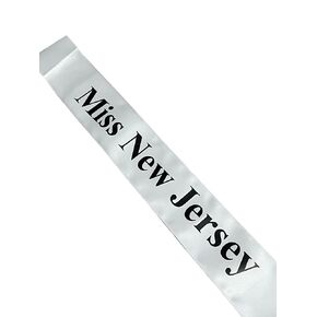 Rock Your Ribbon This Halloween with our Novelty Miss New Jersey cross body pageant sash with adjustable pin, One side fits most including children, easy to adjust and cut off excess length
