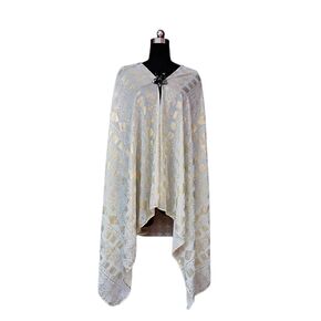 Oversized 1920s Vintage Assuit Women's Shawl and Wraps Gorgeous Positioning Pearl Chiffon Scarf Flapper Cover Up (Black silver)