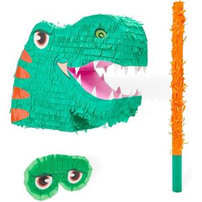 BLUE PANDA - Large Green Dinosaur Pinata with Stick & Blindfold for Kids Boys Dino Birthday Party Decorations Supplies, 20 x 13.75 x 5.5 in
