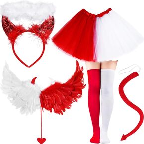 6 PCS Devil and Angel Dual Costume for Women Girls Half Angel Half Devil Costume for Halloween Party Dress Up