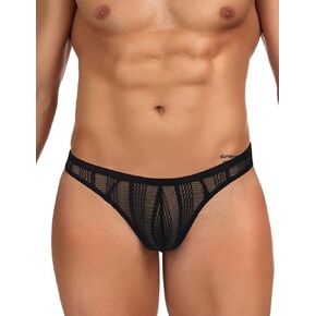 ohyeah Men's Mesh Pouch Bikini Underwear Sexy Low Rise Briefs Sheer Thongs Briefs Breathable Elastic Jockstraps Black