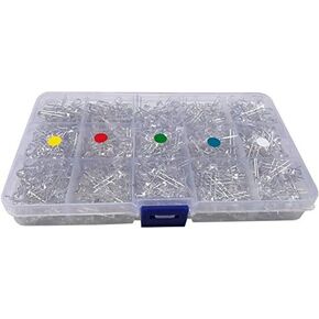 750 قطعة 3 مم من مصابيح LED الشفافة الباعثة للضوء، مجموعة متنوعة من مصابيح LED المستديرة 2 دبوس مع حقيبة تخزين لاردوينو - أبيض أصفر أحمر أخضر أزرق، 5 ألوان in Kuwait