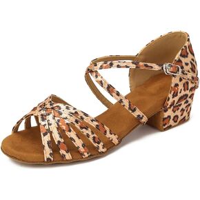 Low Heel Practice Womens Ballroom Dance Shoes for Social Beginner Salsa Latin Dancing Wedding Party 1 1/2 inch Heel S05(Leopard Print-1.5" Heel,10.5)
