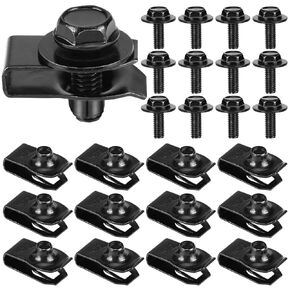 12 Sets M6-1.0 Bolts with U Shaped Clips Metal Body Bolts Screws Extruded U Shaped Clips for Automotive Bumper Panel Hood Radiator