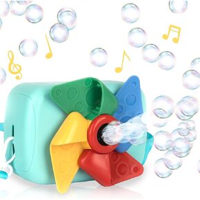 ArtCreativity Camera Bubble Machine for Kids - Camera Shaped Bubble Toy with Neck Strap and Solution - Small Bubble Machine for Kids with Sounds, Music, and Lights for Extra Fun