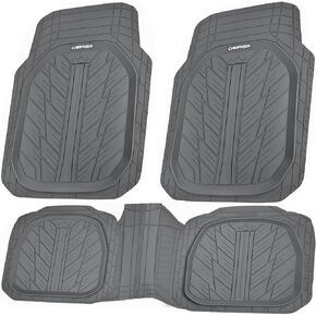 CAR PASS DeepDish Floor Mats for Cars, Heavy Duty Rubber Car Mats 3-Piece, Universal M~XL Size Trim-to Fit Automotive Floor Mats for Truck Van SUV Durable Waterproof All Weather Car Mats (Solid Black)