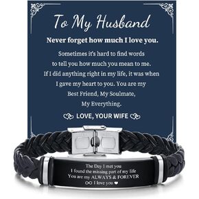 MEALGUET Personalized Leather Bracelet for Men : Valentines Day Gift for Men,Braided Leather Engraved Name ID Wristband Gift for Boyfriend,Husband,Dad, Customized Gift, Birthday, Anniversary