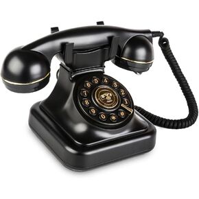 Rotary Design Retro Landline Telephone Classic Old Fashioned Corded Desk Phone, DesktopTelephone for Home Office Cafe Bar Decoration (Black)