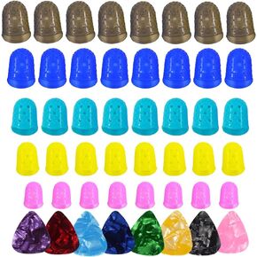 40pcs Guitar Silicone Finger Protector,Guitar Picks/Finger Thumb Picks,Color Fingertip Protection Covers Caps in 5 Sizes for Beginner Playing Ukulele Electric Guitar and 8 Guitar Picks (Random Color)
