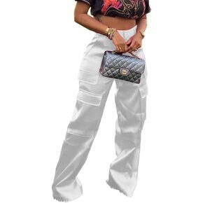 Yeshire Women's High Waisted Cargo Pants Y2K Streetwear Baggy Fashion Straight Wide Leg Pants