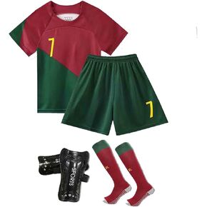New #7 Youth Soccer Jersey Kids Sportswear Football Uniforms T-Shirt Shorts Sets Gift for Fans Boys Girls Sport Team