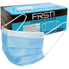 Disposable Protective 3-Layer Face Masks, 3Ply Facial Cover Masks with Elastic Ear Loops, Breathable for Adults & Kids (50 Pack)