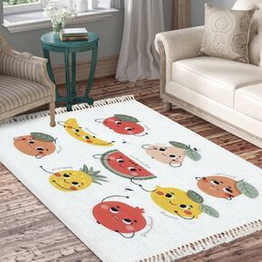 Boho Nursery Rug Cute Funny Fruits Characters Pear Apricot Banana Scandinavian Chic Area Rug Washable Rug Meditation Mat Minimalist Home Decor for Living Room Bedroom Playroom Classroom