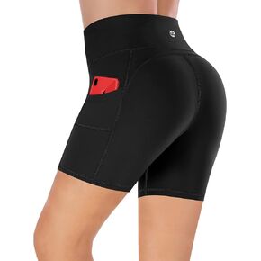 Ewedoos Biker Shorts Women Tummy Control Workout Shorts with 3 Pockets High Waisted Compression Gym Running Yoga Shorts Women Black