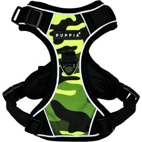 Puppia Neon Dog Harness H Sturdy Adjustable Neck and Chest Reflective Front and Back D-Ring for Small and Medium Dogs, Pink, Medium