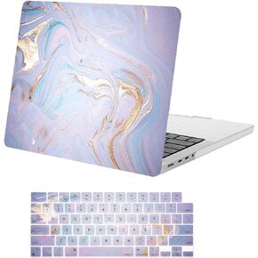 MOSISO Compatible with MacBook Pro 14 inch Case 2024 2023 2022 2021 Release M3 A2918 A2992 M2 A2779 M1 A2442 Pro Max Chip, Plastic Hard Shell & Keyboard Cover, Purple Gold Marble