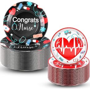 Hortsun 144 قطعة ممرضة حفل التخرج لوازم ممرضة أسبوع لوحات الورق السائبة الطبية عيد ميلاد حزب أدوات المائدة مجموعة لوحات المتاح لتزيين أدوات المائدة يوم ممرضة in Kuwait