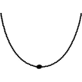 Black Onyx Semi Precious Gemstone Pendant Dainty Style 16.5 Inch Choker Necklace