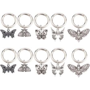 10 Pcs Halloween Punk Shoe Charms, 5 Styles Alloy Enamel Gothic Buttetrfly Shoe Charms Skull Shoe Charms with Spring Ring for Shoe Decor