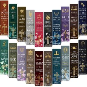 60 Pieces Bible Verses Bookmarks with Crucifix Christian Scripture Book Marker Religious Prayer Biblical Inspirational Quote Bookmarks for Men Women Reading Reward Church Supplies