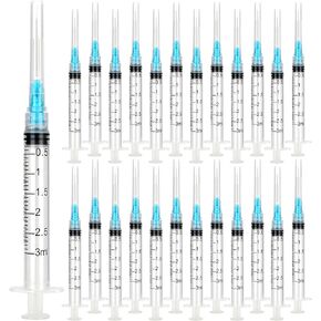 100 Pack 3ml Syringes with Needle 23G 1" and Cap, Sterile Luer Lock Syringe Individually Packaged for Labs, Liquid Measuring, Pets,Oil, Glue