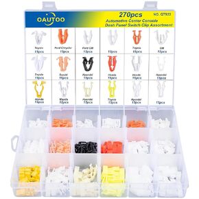 OAUTOO 270pcs Automotive Center Console Radio DVD Dash Panel Switch Bezel Clips Assortment for Ford GM Chrysler Toyota Nissan Honda Hyundai Suzuki Mitsubishi